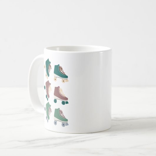 Retro Rollerskates Green Dusty Pink Koffiemok (Voorkant links)