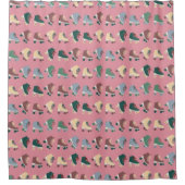 Retro Rollerskates Green Dusty Pink Pattern Douchegordijn (Voorkant)