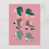 Retro Rollerskates Green Roze Briefkaart (Voorkant)