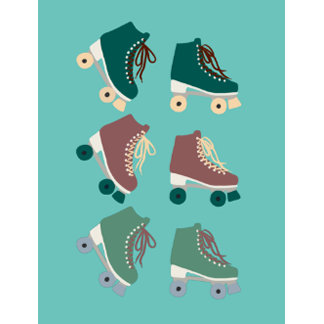 Retro Rollerskates Green Roze Briefkaart