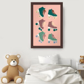 Retro Rollerskates Groen Stoffig Roze Groovy Cool Poster