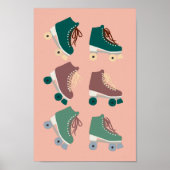 Retro Rollerskates Groen Stoffig Roze Groovy Cool Poster (Voorkant)