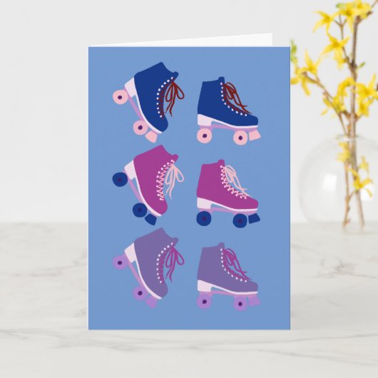 Retro Rollerskates Paars Pink Kaart (Gele Bloem)