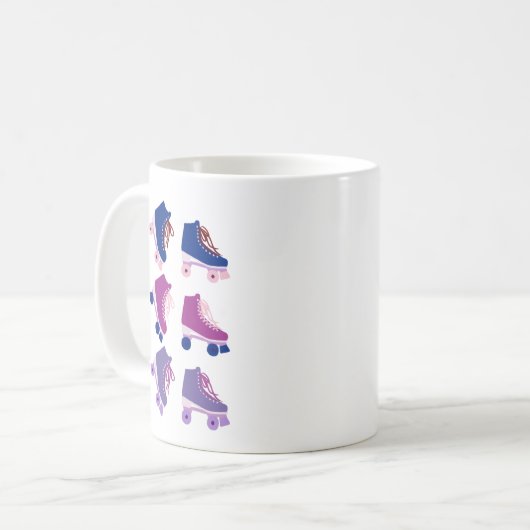 Retro Rollerskates Paars Pink Koffiemok (Voorkant links)
