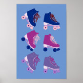 Retro Rollerskates Paars Pink Poster (Voorkant)