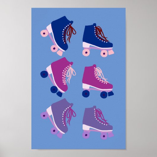 Retro Rollerskates Paars Pink Poster (Voorkant)