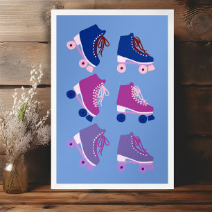 Retro Rollerskates Paars Pink Poster