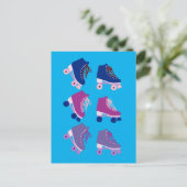 Retro Rollerskates Paars roze blauw patroon Briefkaart (Staand voorkant)