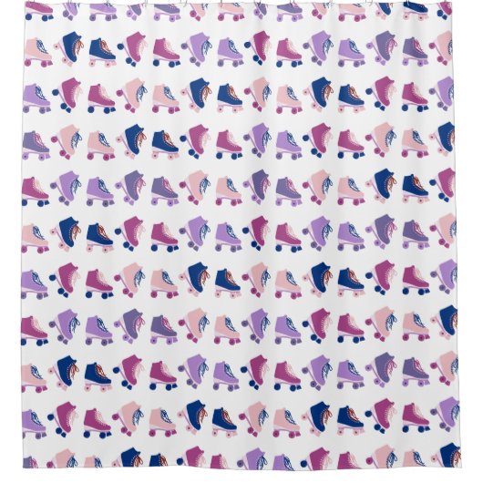 Retro Rollerskates Paars roze patroon Douchegordijn (Voorkant)