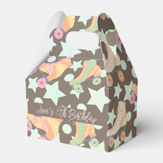 Retro Rollerskating Birthday Schaatsen Stars Brown Bedankdoosjes (Voorkant Zijde)