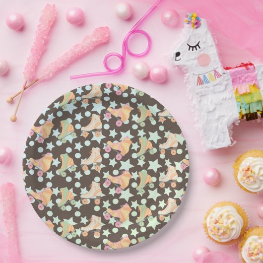 Retro Rollerskating Birthday Schaatsen Stars Patro Papieren Bordje (Feest)