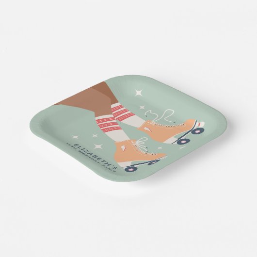 Retro Rolschaatsen Meisjes Verjaardagsfeest Papieren Bordje (Gebogen)