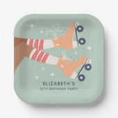 Retro Rolschaatsen Meisjes Verjaardagsfeest Papieren Bordje (Voorkant)