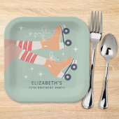 Retro Rolschaatsen Meisjes Verjaardagsfeest Papieren Bordje