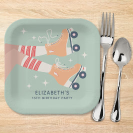 Retro Rolschaatsen Meisjes Verjaardagsfeest Papieren Bordje