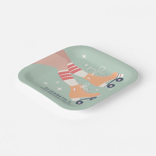 Retro Rolschaatsen Meisjes Verjaardagsfeest Papieren Bordje (Gebogen)