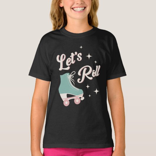Retro Rolschaatsen Meisjes Verjaardagsfeest T-shirt (Voorkant)