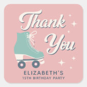 Retro Rolschaatsen Meisjes Verjaardagsfeest Vierkante Sticker (Voorkant)