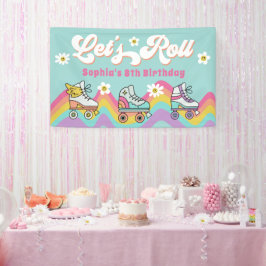 Retro Rolschaatsen Regenboog Verjaardag Banner