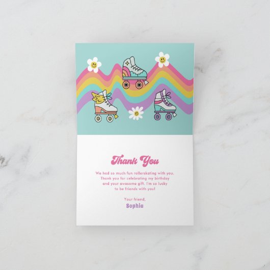 Retro Rolschaatsen Regenboog Verjaardag Dank u Bedankkaart (Binnen)