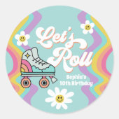 Retro Rolschaatsen Regenboog Verjaardag Stickers (Voorkant)