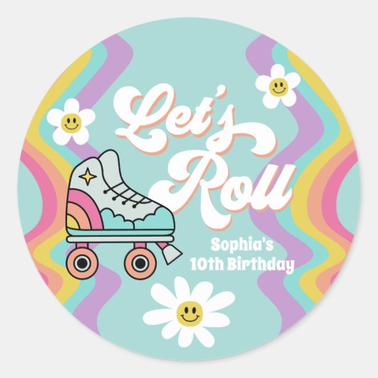 Retro Rolschaatsen Regenboog Verjaardag Stickers (Voorkant)