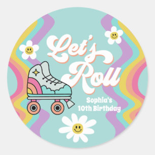 Retro Rolschaatsen Regenboog Verjaardag Stickers