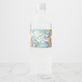 Retro Rolschaatsen Regenboog Verjaardag Water Labe Waterfles Etiket