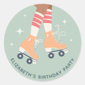 Retro Rolschaatsen Verjaardagsfeest Sage Groen Ronde Sticker (Voorkant)