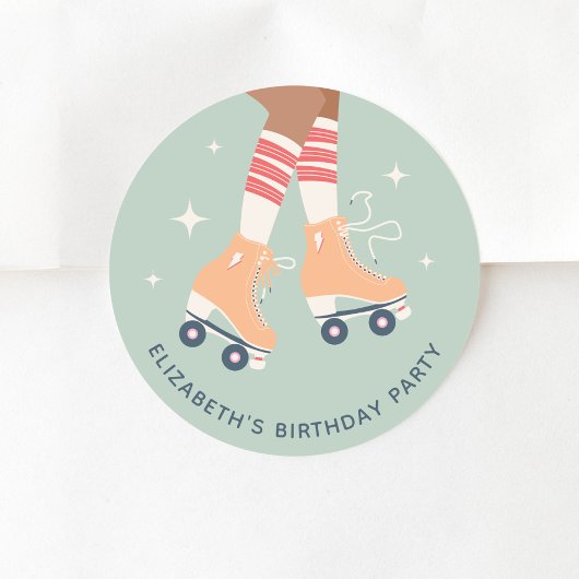 Retro Rolschaatsen Verjaardagsfeest Sage Groen Ronde Sticker