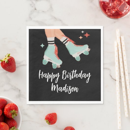 Retro Rolschaatsen Verjaardagspapier Servet (Insitu)