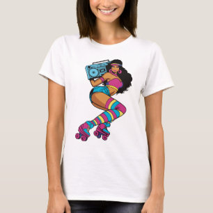 Retro Rolschaatsen Vrouw met Boombox - 70s Vibe T-shirt