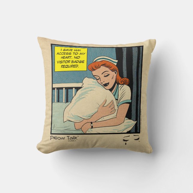 Retro Romance Comic: Pillow Talk Throw Pillow Kussen (Voorkant)