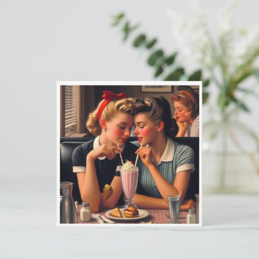 Retro Romance Feestdagenkaart (Staand voorkant)