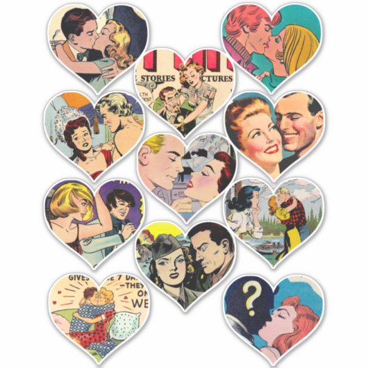 retro romance strips harten liefhebbers koppels ku sticker (Voorkant)