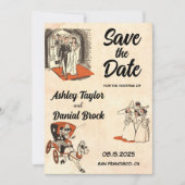  Retro Romantic Comic Wedding Save the Date Kaart (Voorkant)