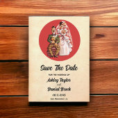 Retro Romantic Comic Wedding Save the Date Kaart