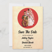 Retro Romantic Comic Wedding Save the Date Kaart (Voorkant)