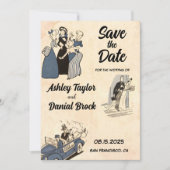 Retro Romantic Comic Wedding Save the Date Kaart (Voorkant)