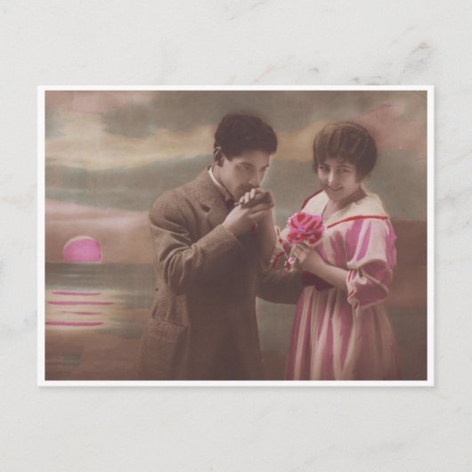 Retro Romantic Couple bij Moonrise Briefkaart (Voorkant)