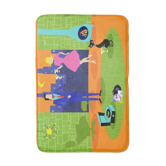 Retro Romantic Evening Couple Bath Mat (Voorkant Verticaal)