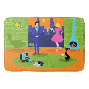 Retro Romantic Evening Couple Bath Mat