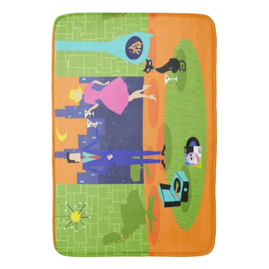 Retro Romantic Evening Couple Bath Mat (Voorkant Verticaal)