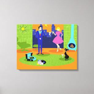 Retro Romantic Evening Couple Canvas Afdrukken