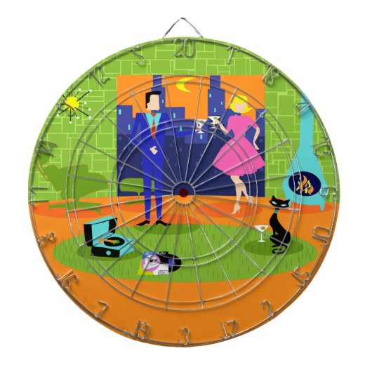Retro Romantic Evening Couple Dart Board Dartbord (Voorkant)