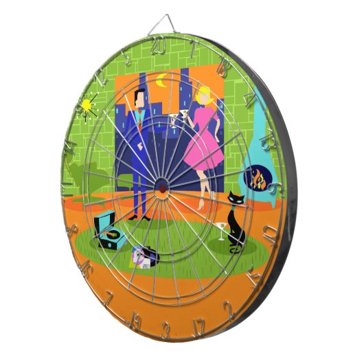 Retro Romantic Evening Couple Dart Board Dartbord (Voorkant Rechts)