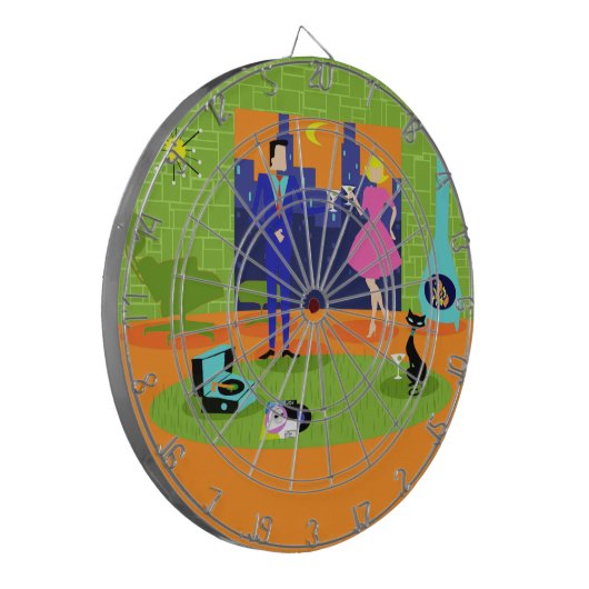 Retro Romantic Evening Couple Dart Board Dartbord (Voorkant Links)