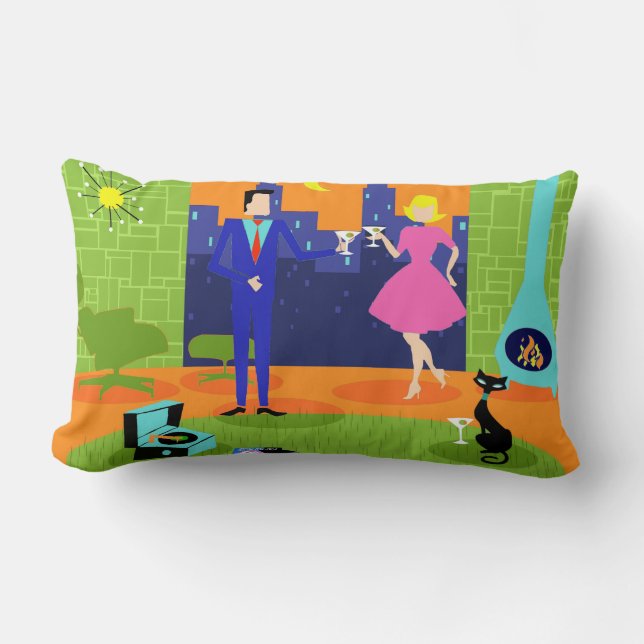 Retro Romantic Evening Couple Lumbar Pillow Kussen (Voorkant)