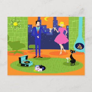 Retro Romantic Evening Couple Postcard Briefkaart