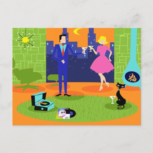 Retro Romantic Evening Couple Postcard Briefkaart (Voorkant)